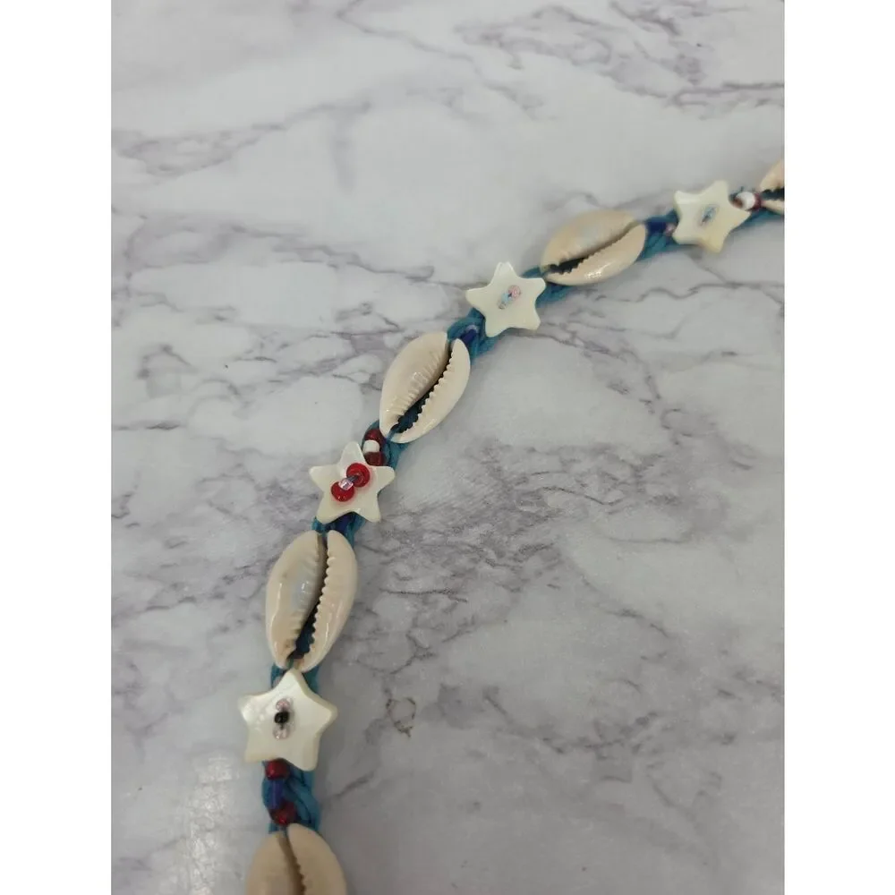 Blue Shell Star Beach Waistbelt Belt Coastal Cowgirl Braided Rope Beaded